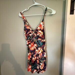SHEIN Floral One Piece Swimsuit - Orange and Green